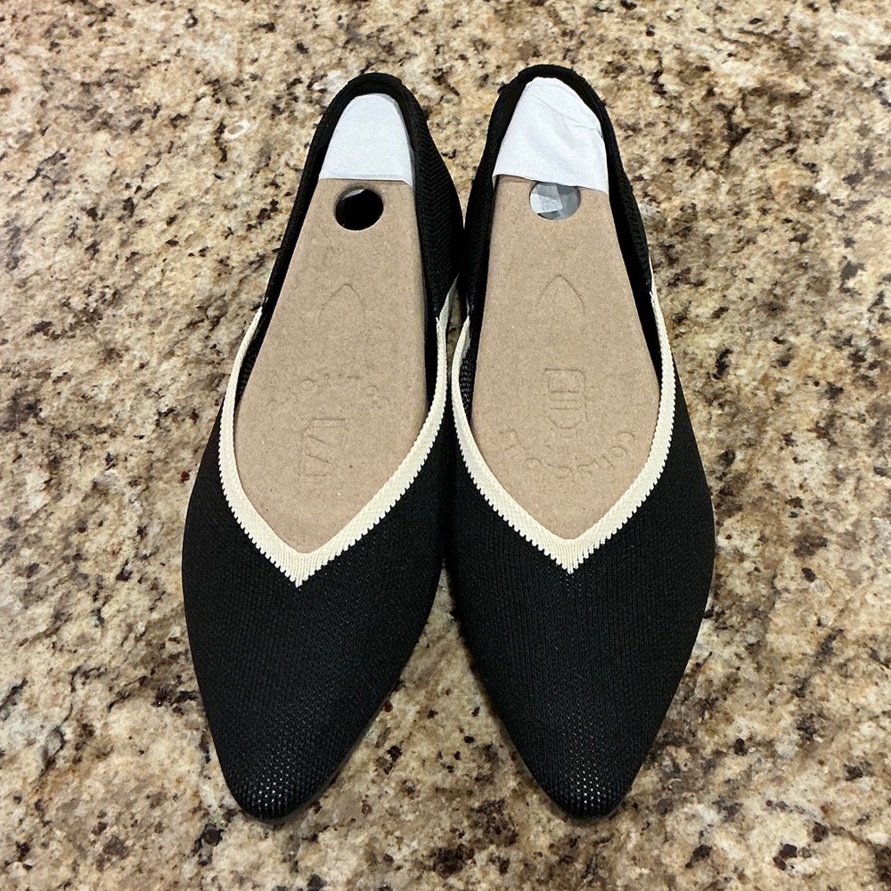 Women's Vivaia Black Off White Trim Flats EU 39.5 / 7.5 Recycled Materials
